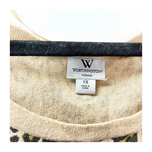 2/$30 Worthington Woman 1X Leopard Print Knit Top Women Plus Animal Pattern - Picture 7 of 11